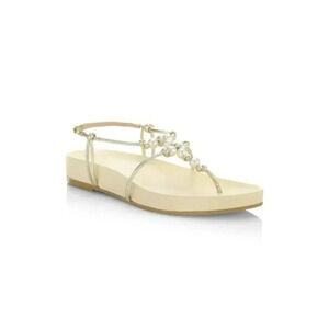 NIB STUART WEITZMAN Pearl Knot Metallic Leather Flat Sandals Size 7.5 MSRP $395